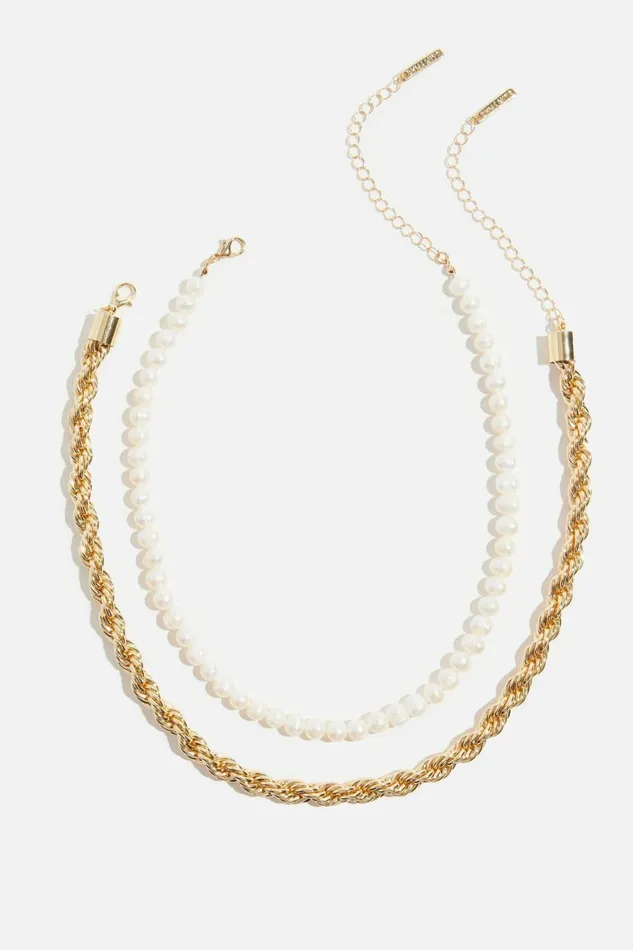 Women Dynamite Necklaces 2Pack Twist Rope and Pearl Necklaces White