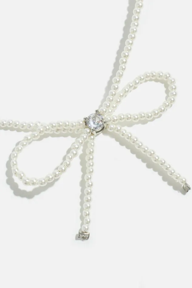 Women Dynamite Necklaces Bow Pearl Bead Necklace Gray