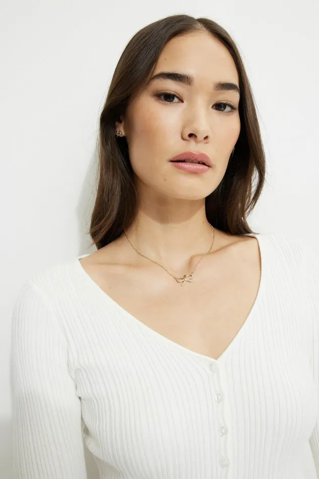Women Dynamite Necklaces Gem Knotted Bow Necklace White