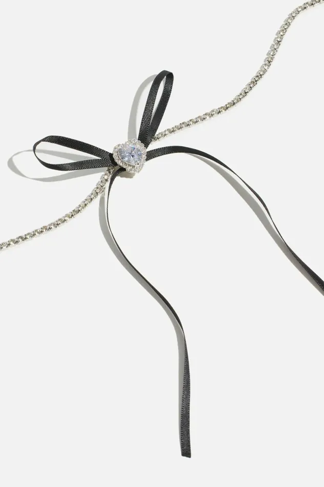 Women Dynamite Necklaces Heart and Ribbon Bow Choker Necklace Black