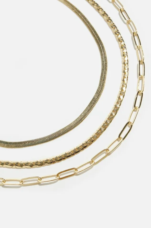 Women Dynamite Necklaces Layered Paperclip Snake and Flat Chain Necklace Yellow