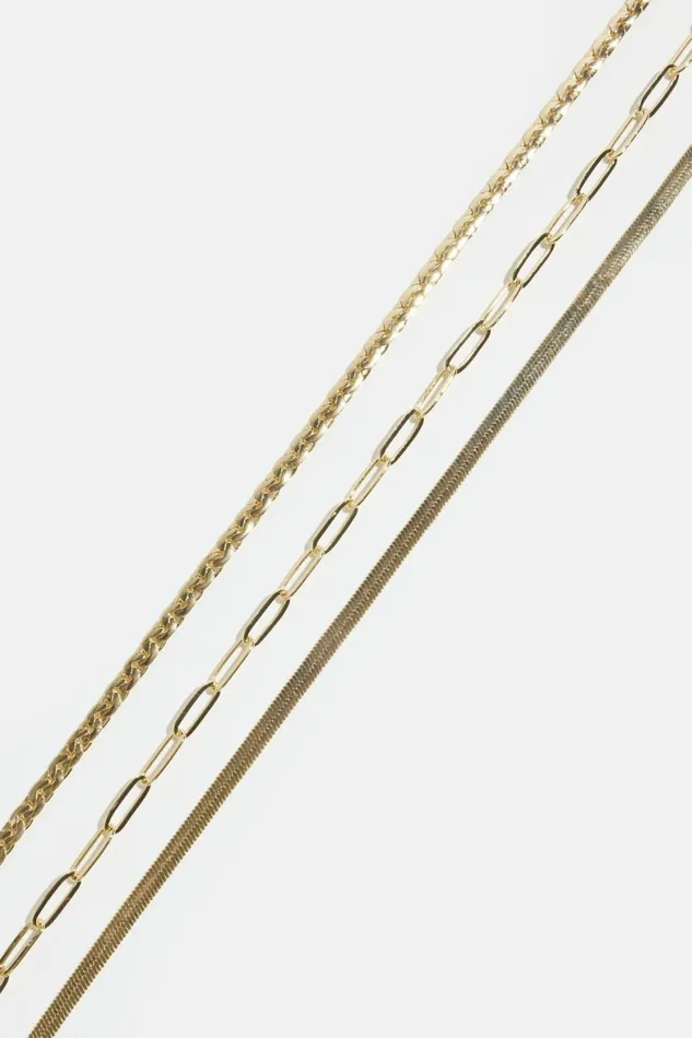 Women Dynamite Necklaces Layered Paperclip Snake and Flat Chain Necklace Yellow