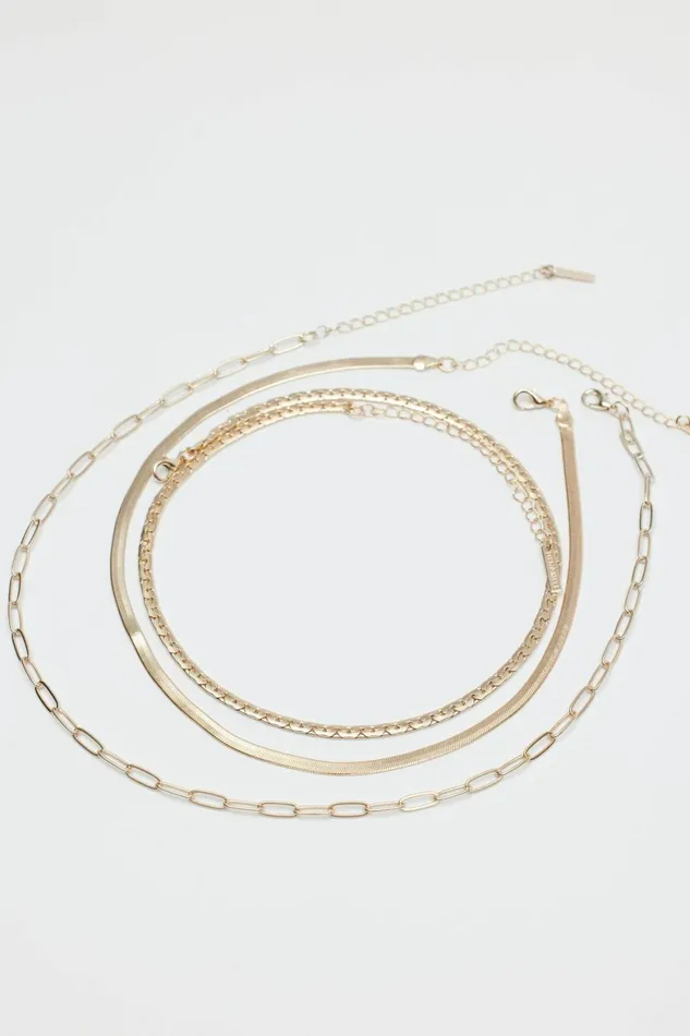 Women Dynamite Necklaces Layered Paperclip Snake and Flat Chain Necklace Yellow
