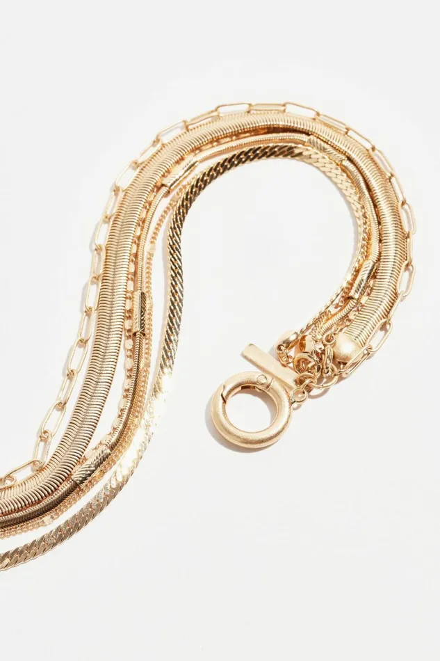 Women Dynamite Necklaces Layered Textured Chain Round Necklace Yellow