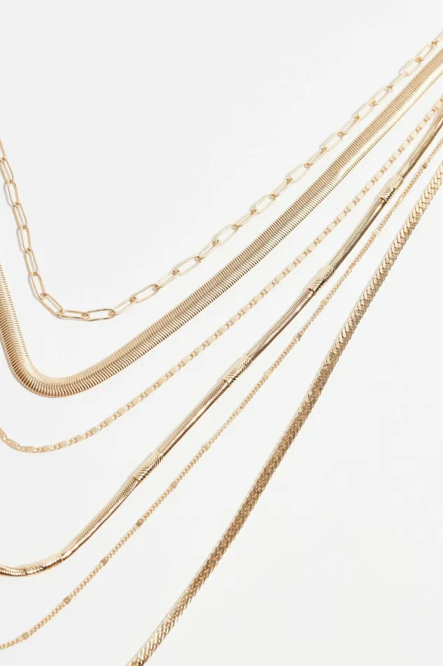 Women Dynamite Necklaces Layered Textured Chain Round Necklace Yellow