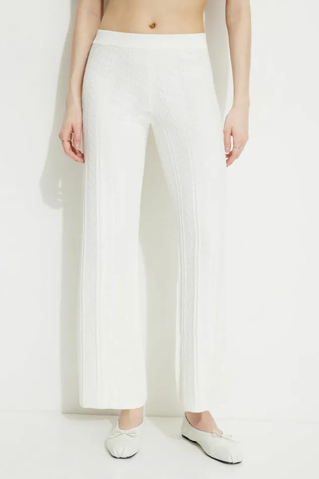 Women Dynamite Pants Cable Knit Flared Pants Beige