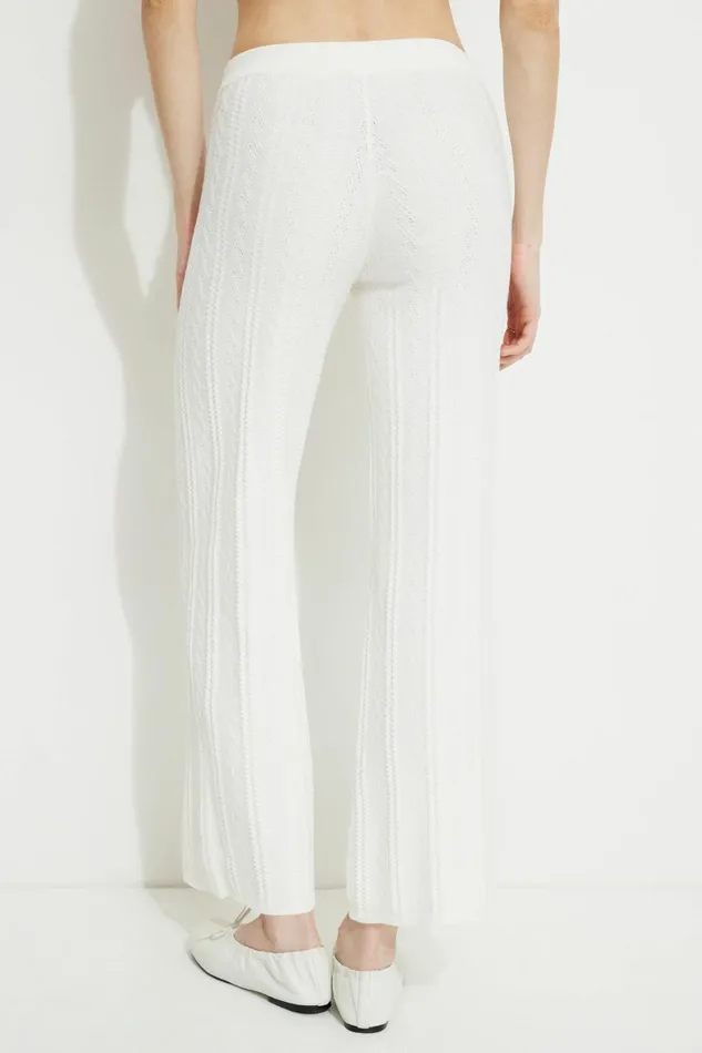 Women Dynamite Pants Cable Knit Flared Pants Beige