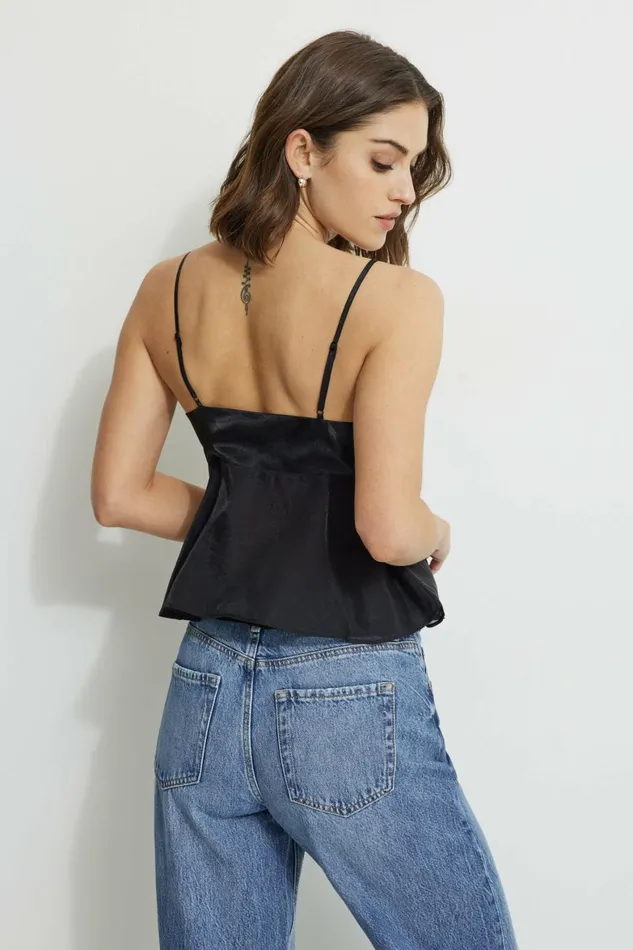 Women Dynamite Tops Floral Babydoll Tank Top Black