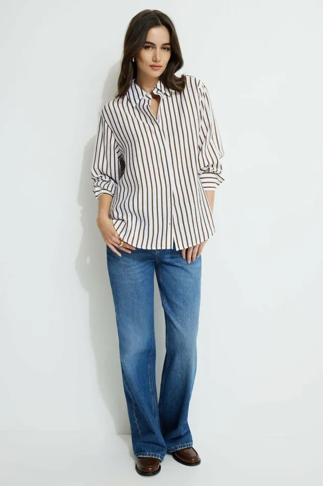 Women Dynamite Tops Frida Airflow Stripe Shirt White