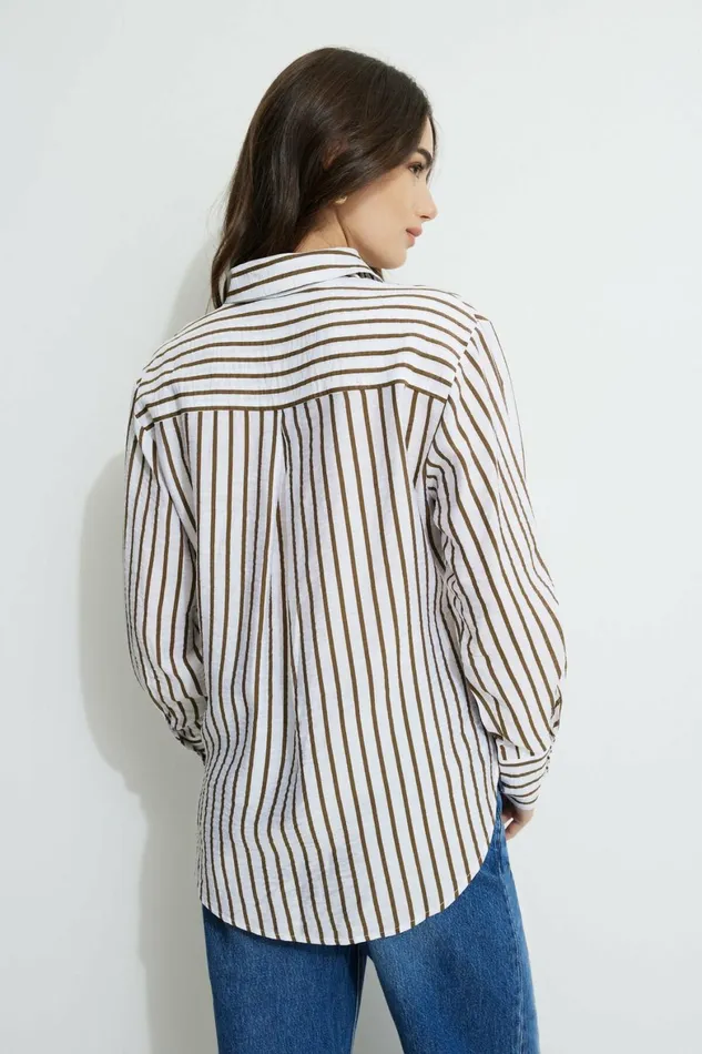 Women Dynamite Tops Frida Airflow Stripe Shirt White