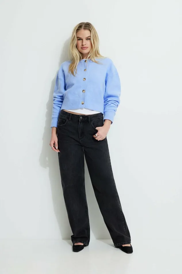 Women Dynamite Tops Heavenlyarn Catherine Crewneck Cardigan Blue