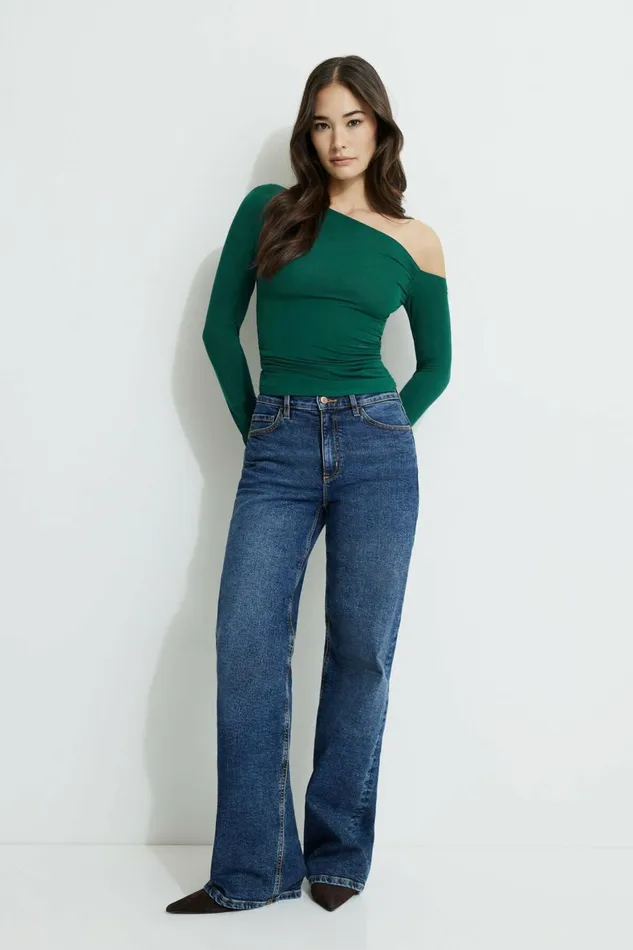 Women Dynamite Tops Kat Single Shoulder Jersey Top Green