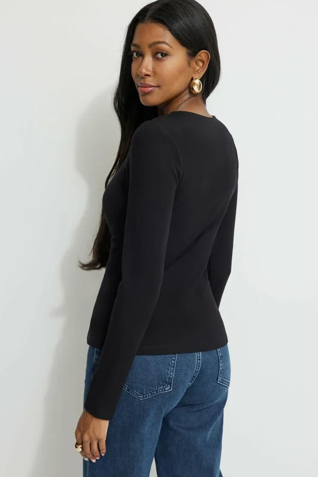 Women Dynamite Tops Renae Ribbed Flyaway Cardigan Black