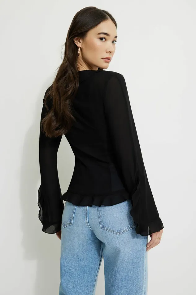 Women Dynamite Tops Ruffled Flyaway Top Black