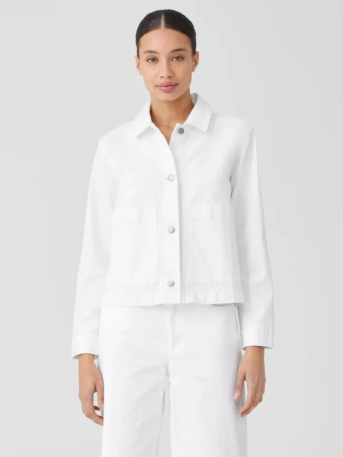 Women Eileen Fisher Denim Organic Cotton Denim Classic Collar Jacket White