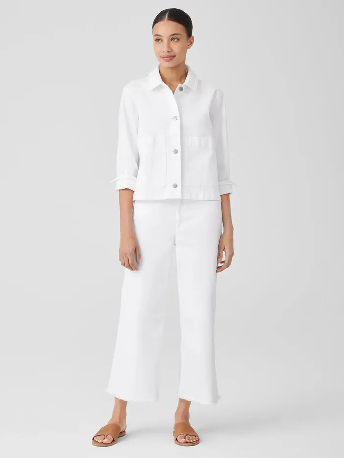 Women Eileen Fisher Denim Organic Cotton Denim Classic Collar Jacket White