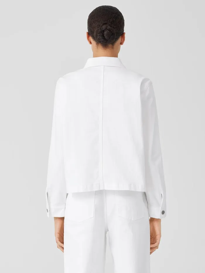 Women Eileen Fisher Denim Organic Cotton Denim Classic Collar Jacket White