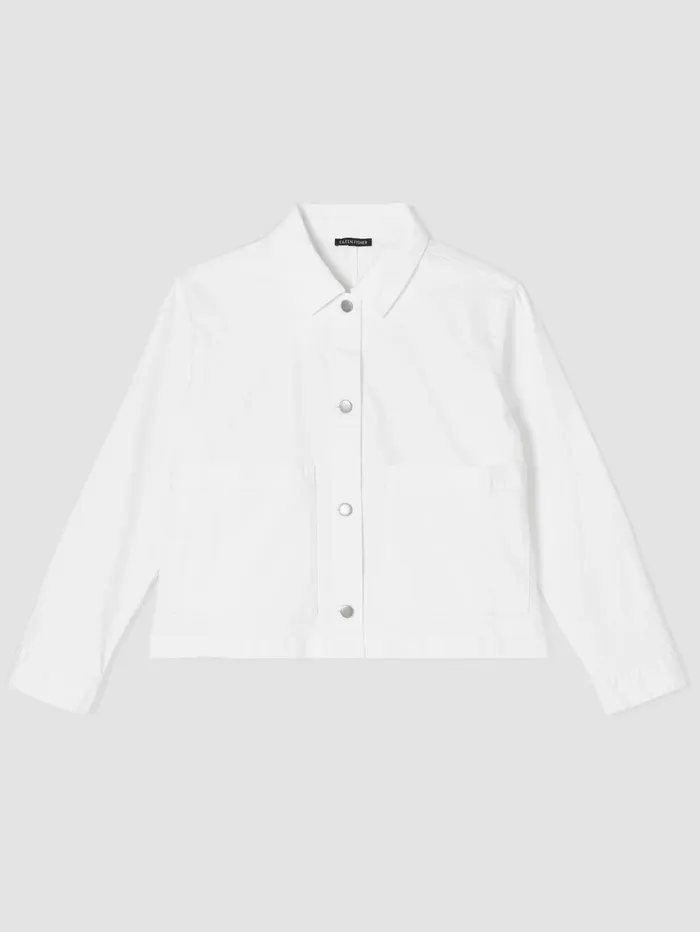 Women Eileen Fisher Denim Organic Cotton Denim Classic Collar Jacket White