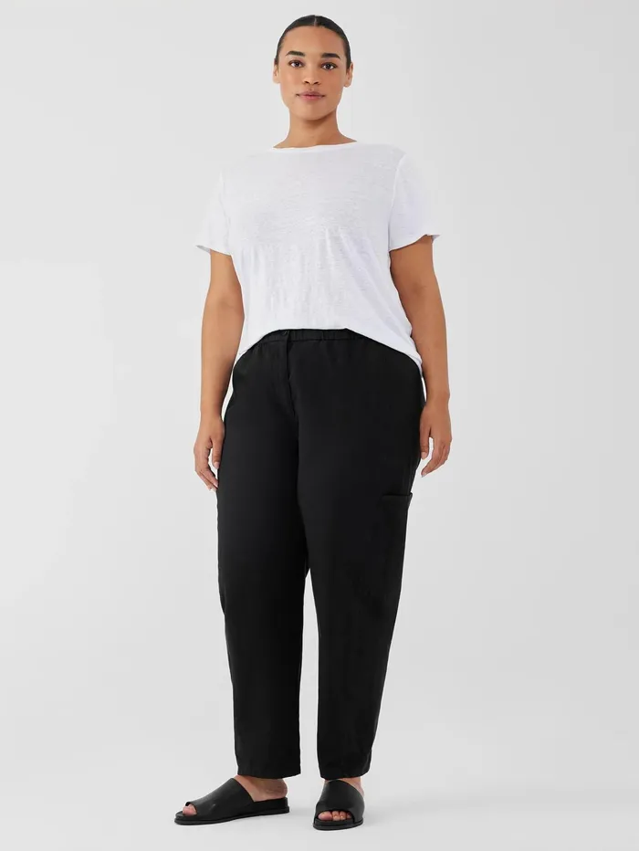 Women Eileen Fisher Jackets Coats and Vests Cotton Hemp Stretch Lantern Pant Black