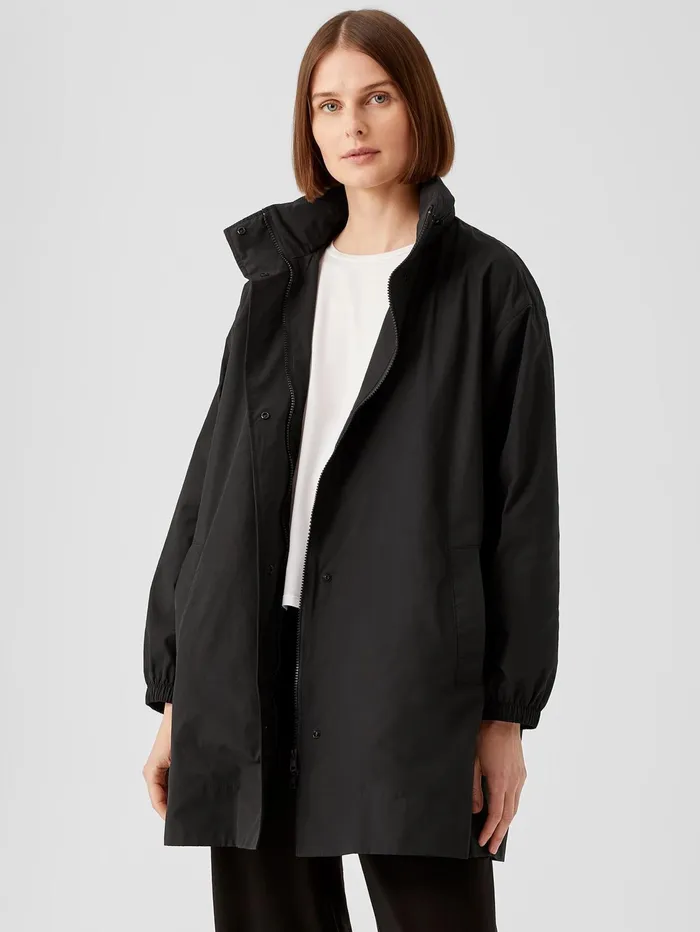 Women Eileen Fisher Jackets Coats and Vests Light Cotton Nylon Stand Collar Long Coat Black Women Eileen Fisher Jackets Coats and Vests Light Cotton Nylon Stand Collar Long Coat Black