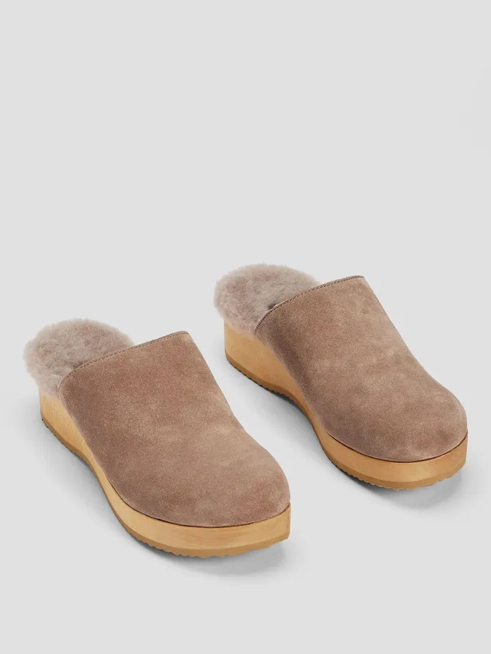 Women Eileen Fisher Shoes Shearling Clog In Suede Marble