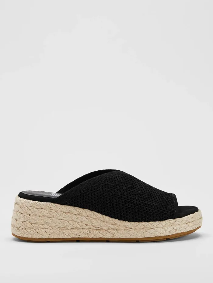 Women Eileen Fisher Shoes Tali Recycled Stretch Knit Espadrille Wedge Sandal Black