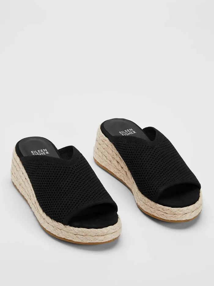 Women Eileen Fisher Shoes Tali Recycled Stretch Knit Espadrille Wedge Sandal Black