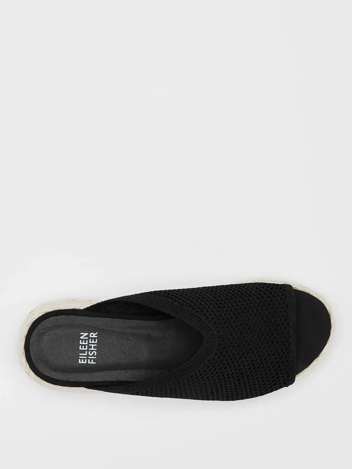 Women Eileen Fisher Shoes Tali Recycled Stretch Knit Espadrille Wedge Sandal Black