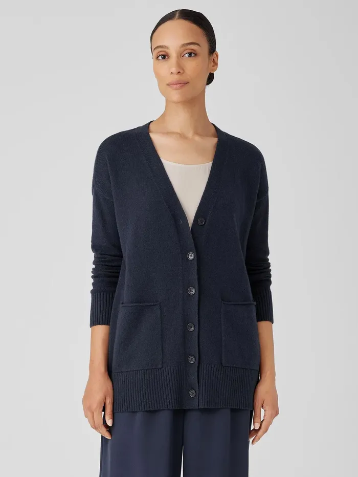 Women Eileen Fisher Sweaters and Cardigans Cotton And Recycled Cashmere VNeck Cardigan Ocean