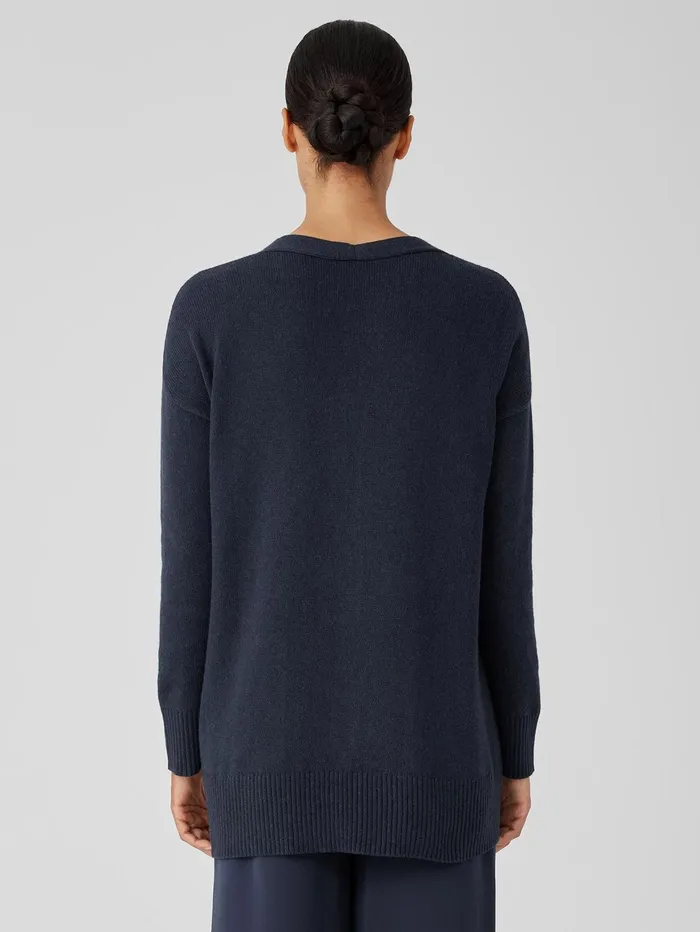 Women Eileen Fisher Sweaters and Cardigans Cotton And Recycled Cashmere VNeck Cardigan Ocean