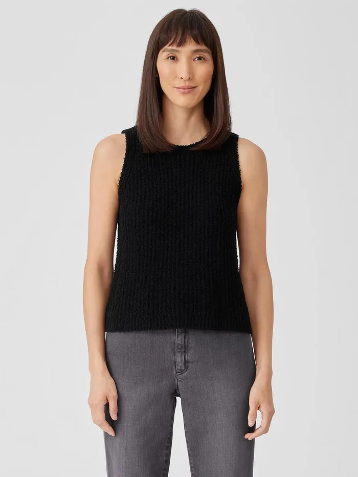 Women Eileen Fisher Sweaters and Cardigans Cotton Fluff Crew Neck Top Black