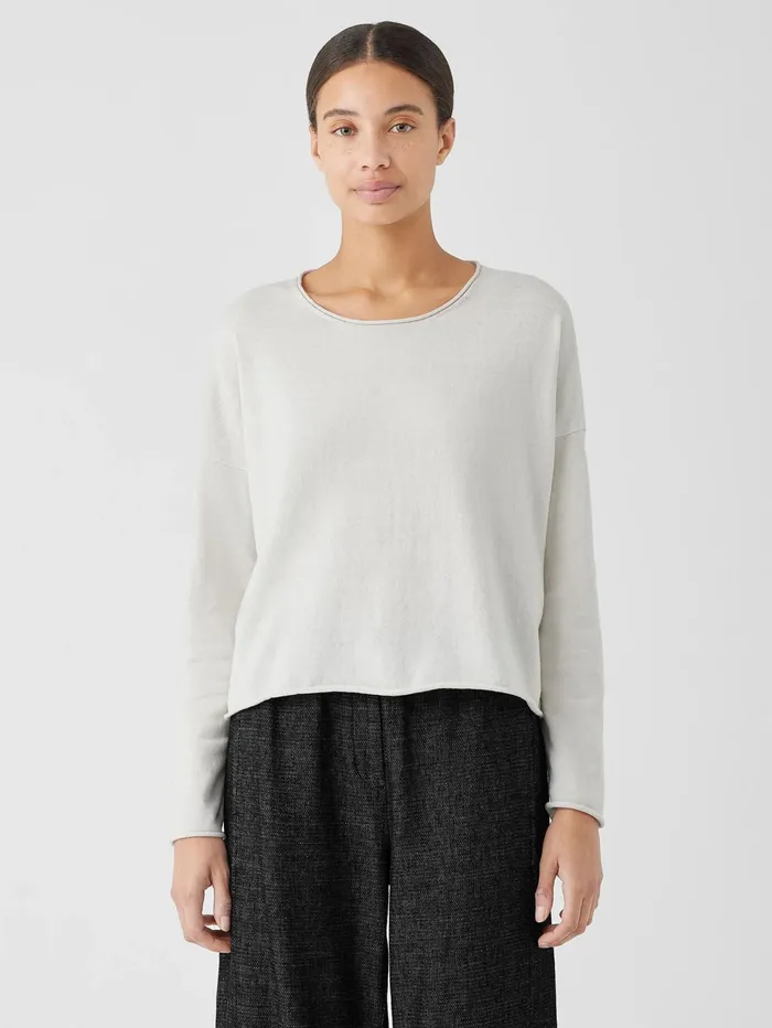 Women Eileen Fisher Sweaters and Cardigans Peruvian Organic Cotton Crepe Crew Neck Top Bone