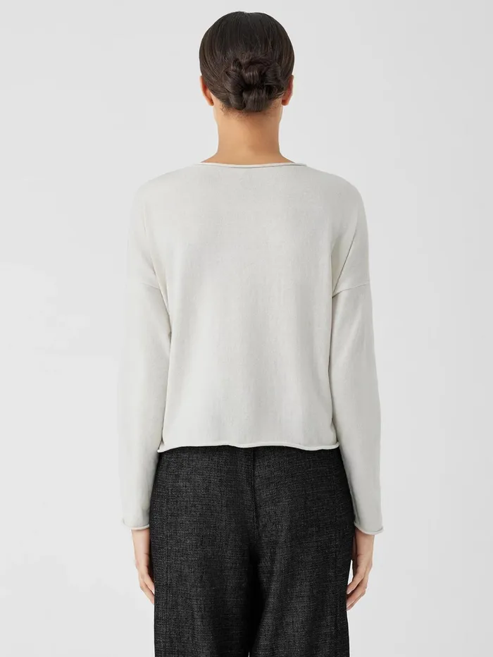 Women Eileen Fisher Sweaters and Cardigans Peruvian Organic Cotton Crepe Crew Neck Top Bone