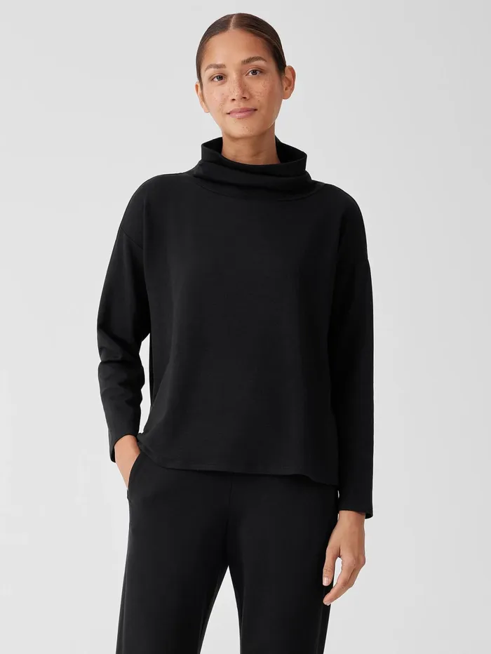 Women Eileen Fisher Tops and Tees Cozy Brushed Terry Hug Funnel Neck Top Black Women Eileen Fisher Tops and Tees Cozy Brushed Terry Hug Funnel Neck Top Black