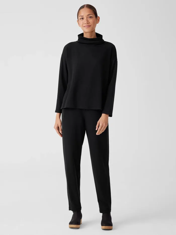 Women Eileen Fisher Tops and Tees Cozy Brushed Terry Hug Funnel Neck Top Black