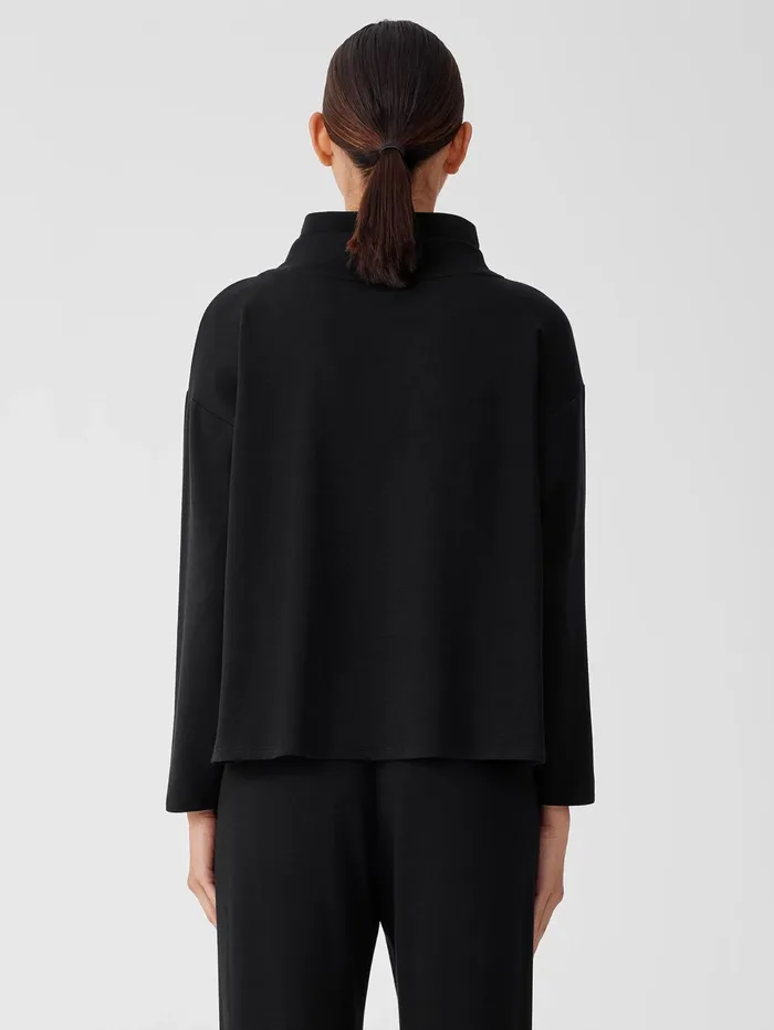 Women Eileen Fisher Tops and Tees Cozy Brushed Terry Hug Funnel Neck Top Black