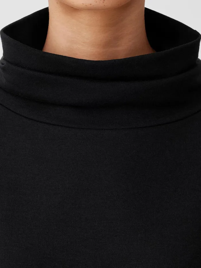 Women Eileen Fisher Tops and Tees Cozy Brushed Terry Hug Funnel Neck Top Black
