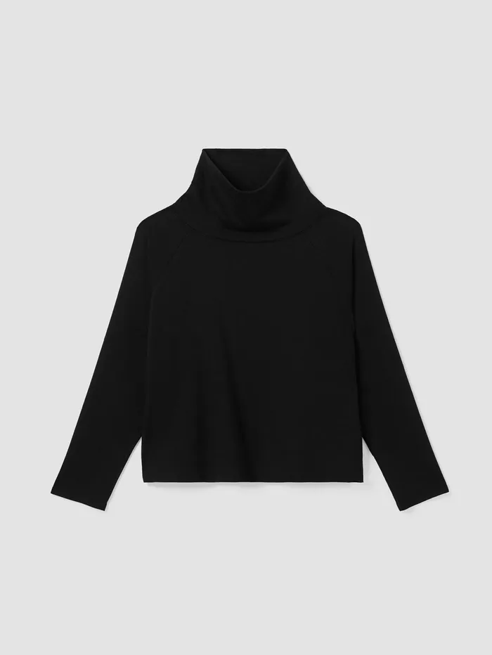 Women Eileen Fisher Tops and Tees Cozy Brushed Terry Hug Funnel Neck Top Black