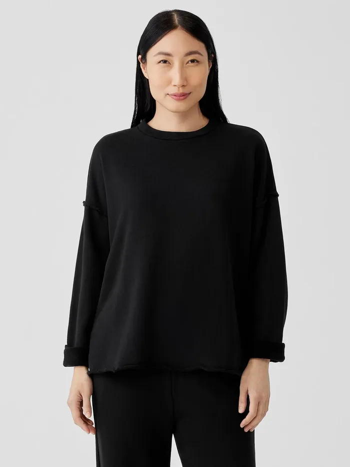 Women Eileen Fisher Tops and Tees Organic Cotton French Terry BoxTop Black