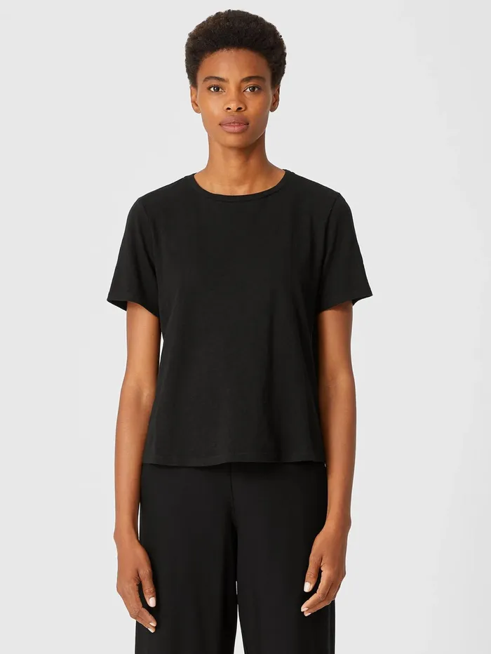 Women Eileen Fisher Tops and Tees Organic Cotton Slub Tee Black