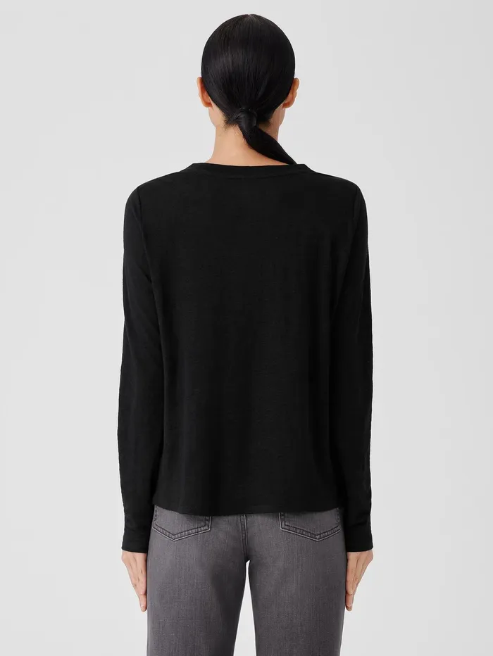 Women Eileen Fisher Tops and Tees Organic Linen Jersey Crew Neck Top Black
