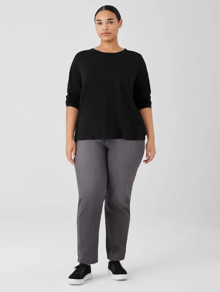 Women Eileen Fisher Tops and Tees Organic Linen Jersey Crew Neck Top Black