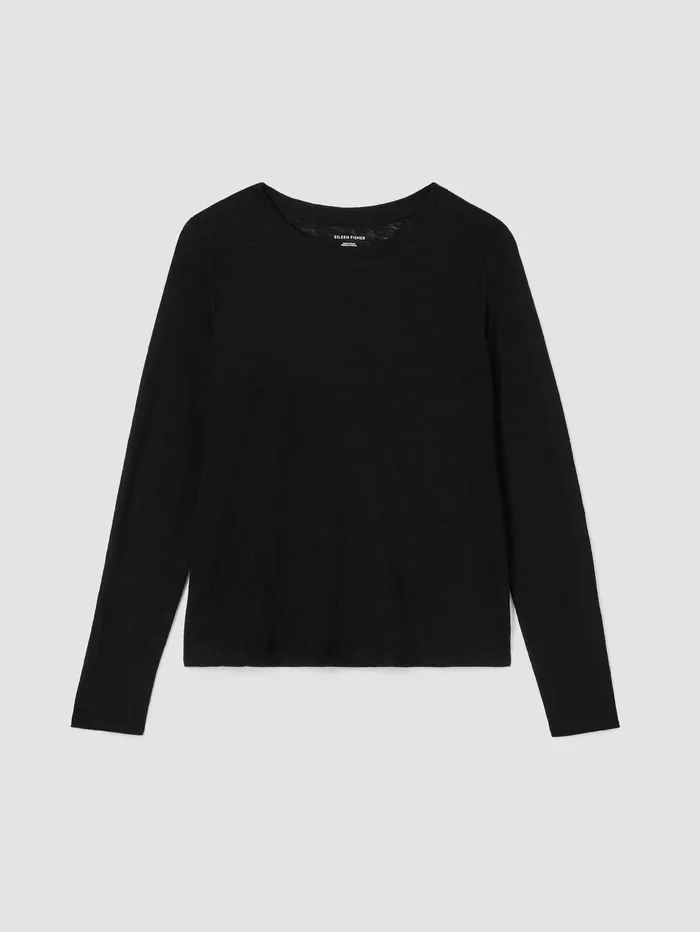 Women Eileen Fisher Tops and Tees Organic Linen Jersey Crew Neck Top Black