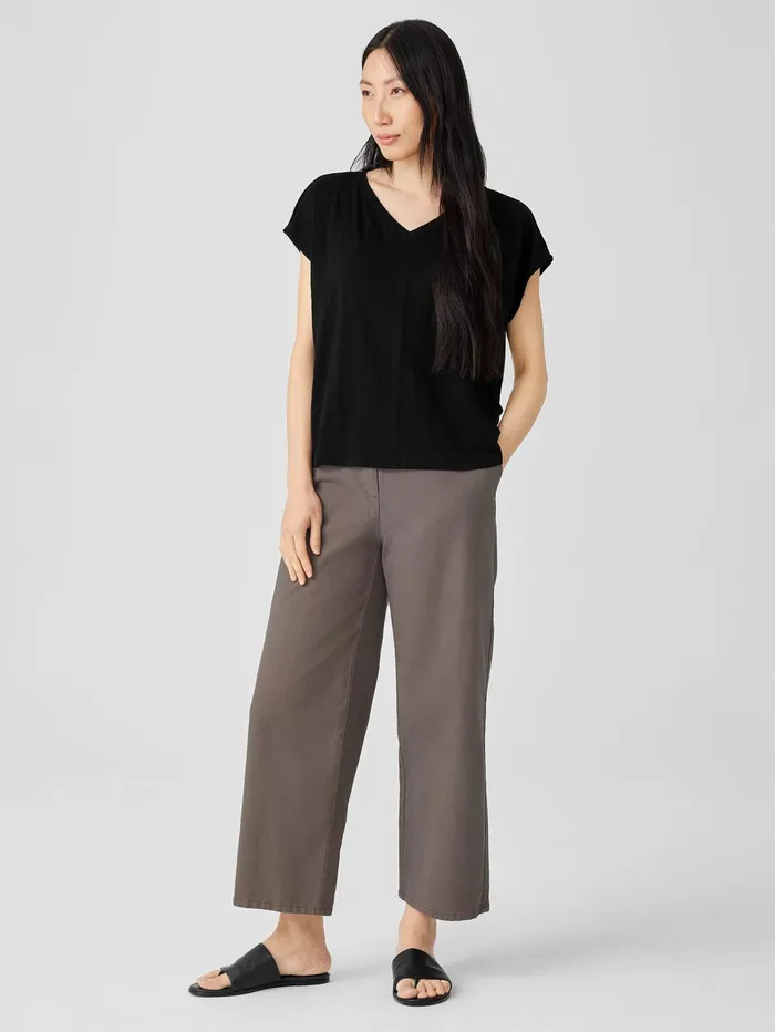 Women Eileen Fisher Tops and Tees Organic Linen Jersey VNeck Tee Black
