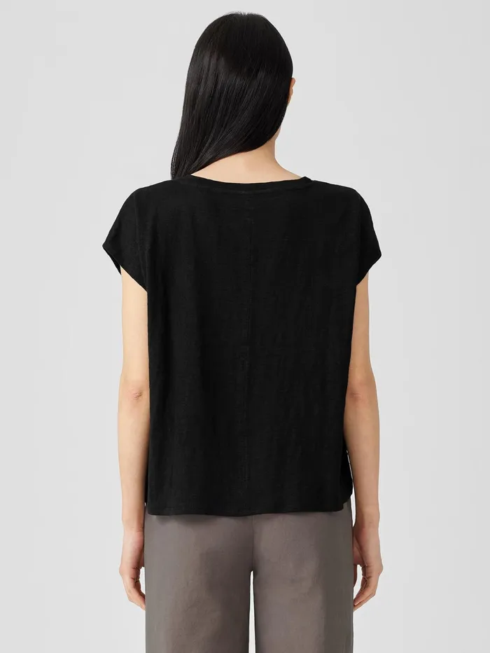Women Eileen Fisher Tops and Tees Organic Linen Jersey VNeck Tee Black
