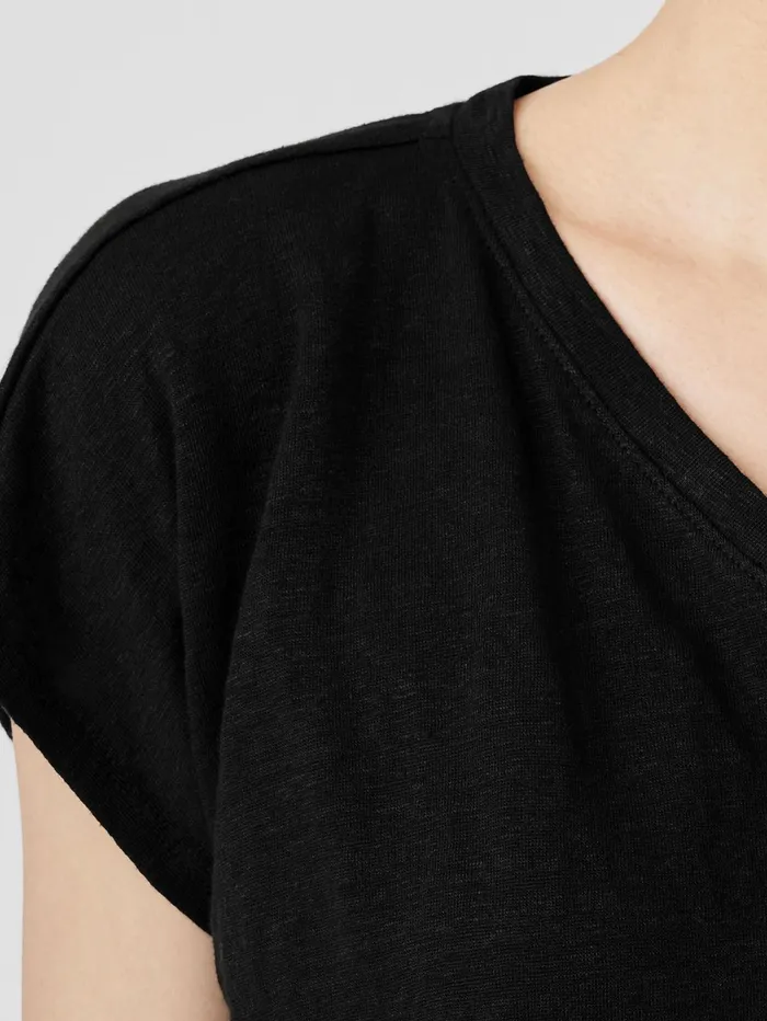 Women Eileen Fisher Tops and Tees Organic Linen Jersey VNeck Tee Black
