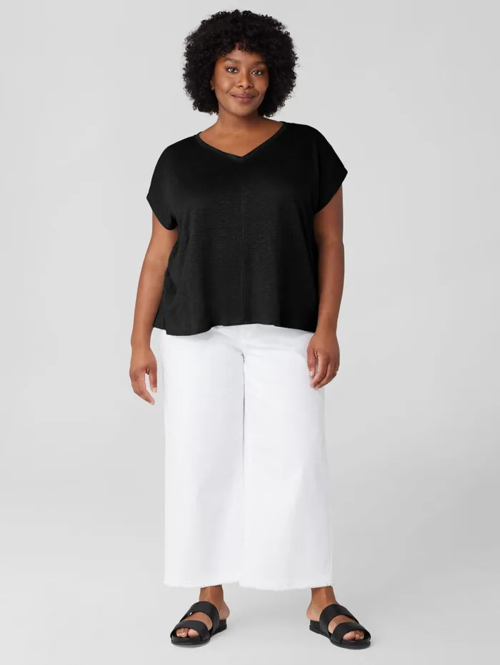 Women Eileen Fisher Tops and Tees Organic Linen Jersey VNeck Tee Black