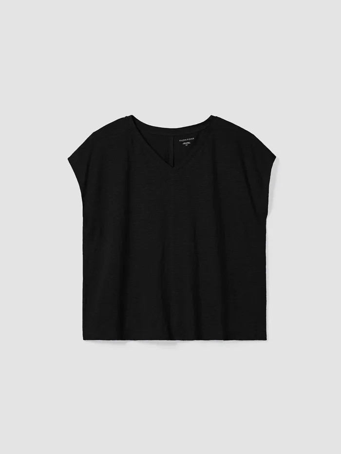 Women Eileen Fisher Tops and Tees Organic Linen Jersey VNeck Tee Black