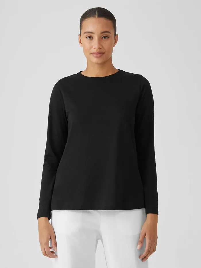 Women Eileen Fisher Tops and Tees Organic Pima Cotton Jersey Round Neck Top Black Women Eileen Fisher Tops and Tees Organic Pima Cotton Jersey Round Neck Top Black
