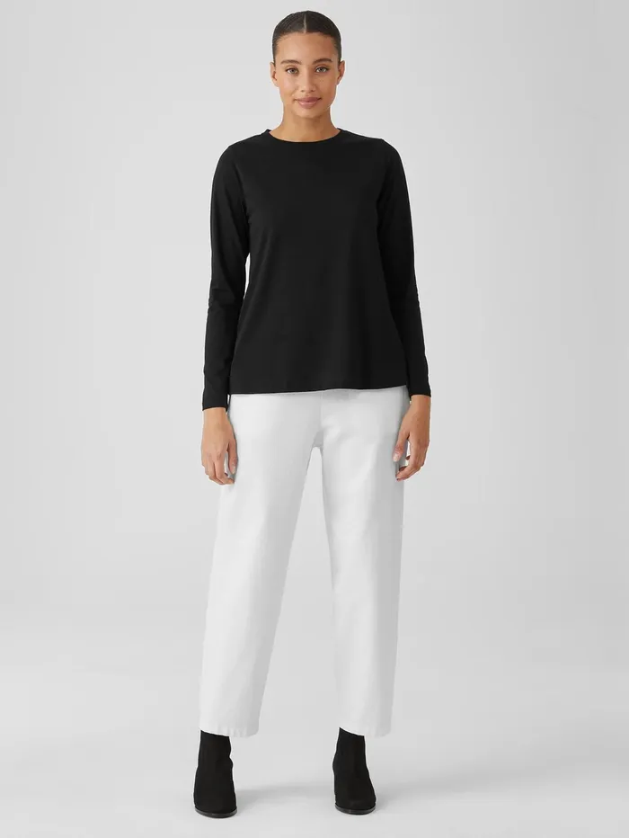 Women Eileen Fisher Tops and Tees Organic Pima Cotton Jersey Round Neck Top Black